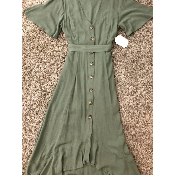 Altar’d State NWT button down, ruffle hem, olive green maxi dress - Picture 6 of 11